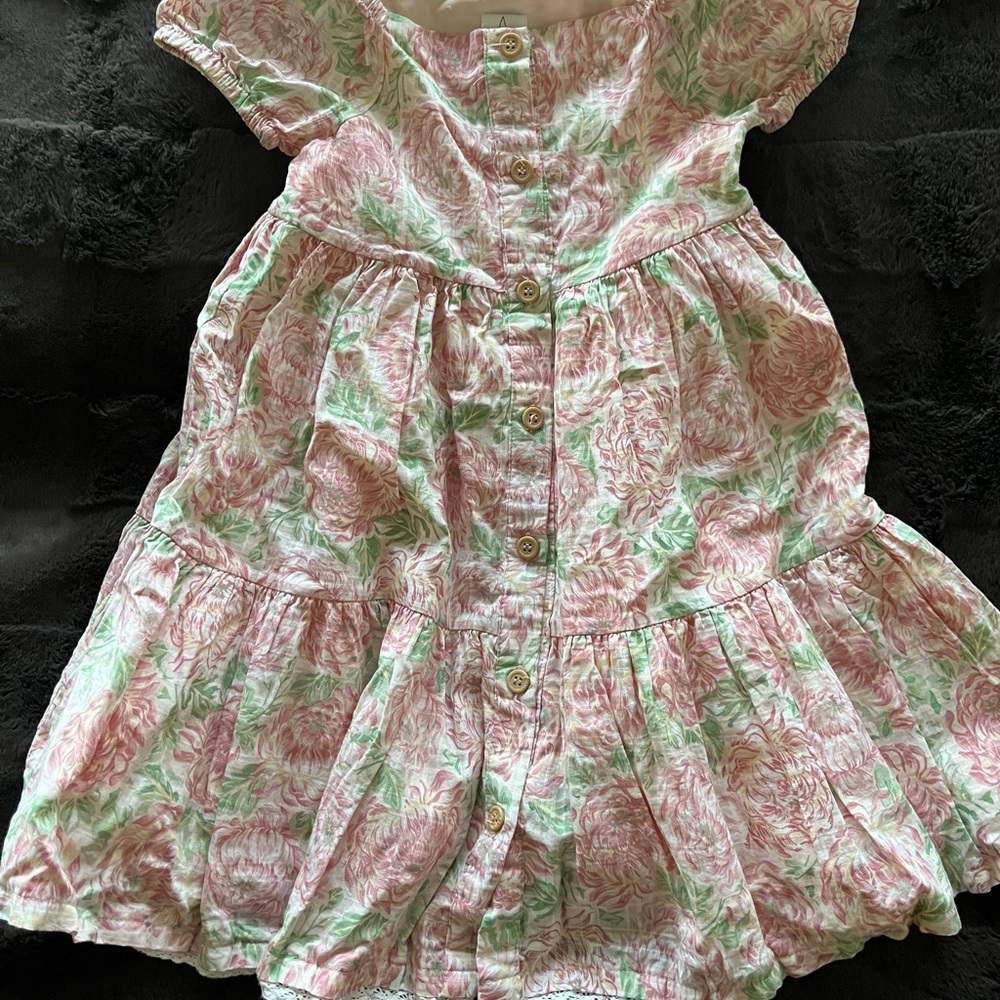 Floral Pink and Green Kids Dress